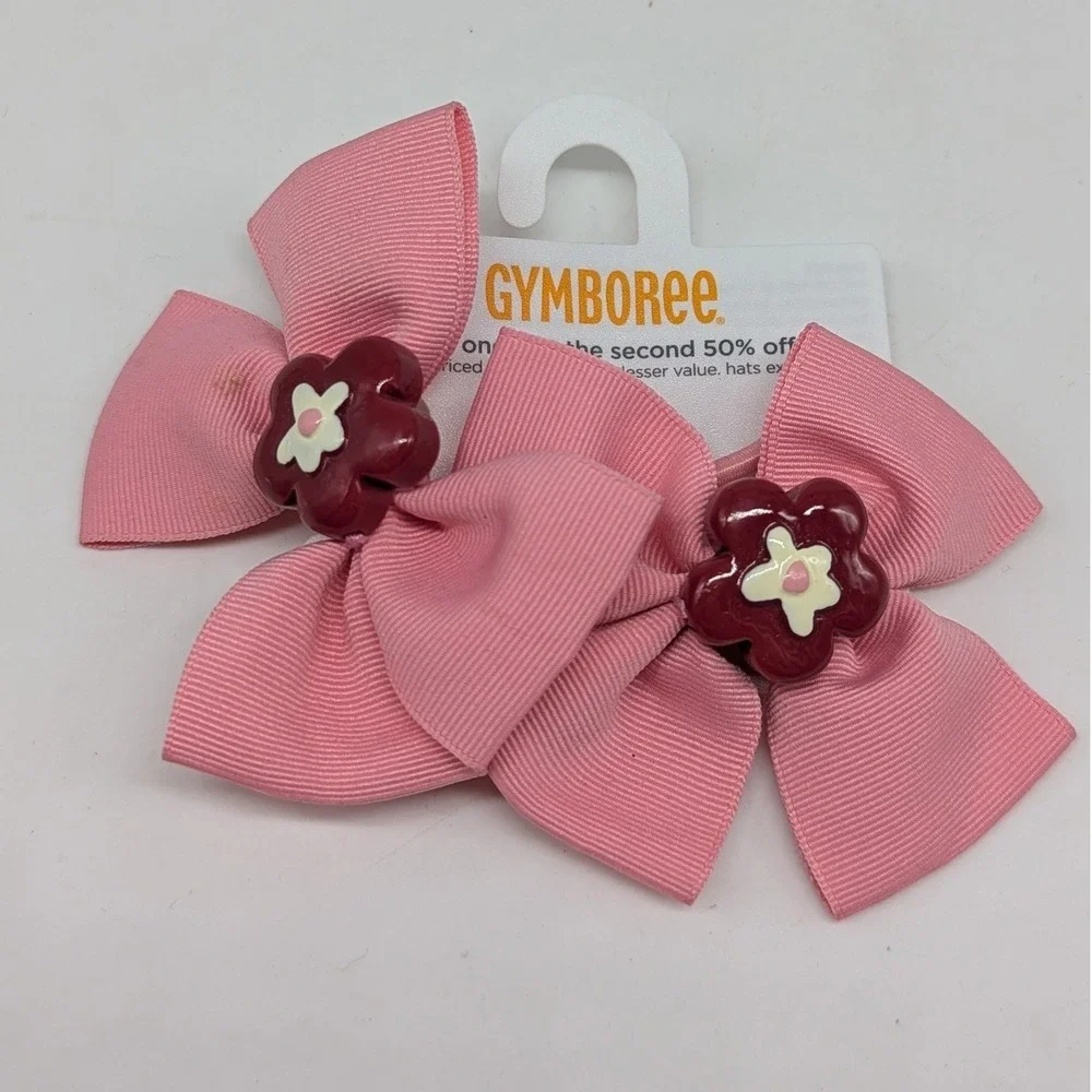 Gymboree Hair Bows Kids Cozy Owl Pink Flower Ponytail Holders Grosgrain Ribbon